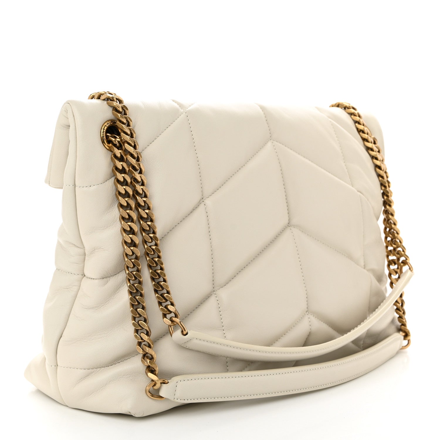 Saint Laurent Lambskin Quilted Medium Loulou Puffer Monogram Chain Satchel Crema Soft 3 of 10