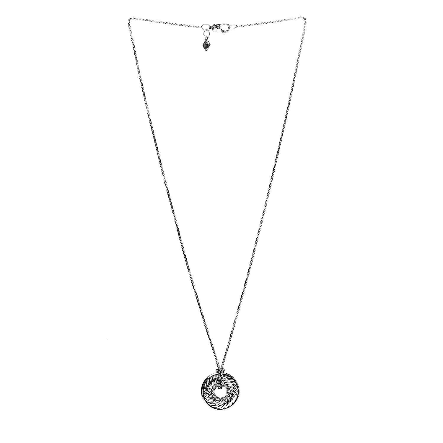 David Yurman Sterling Silver Diamond Sculpted Cable Disc Necklace 3 of 7