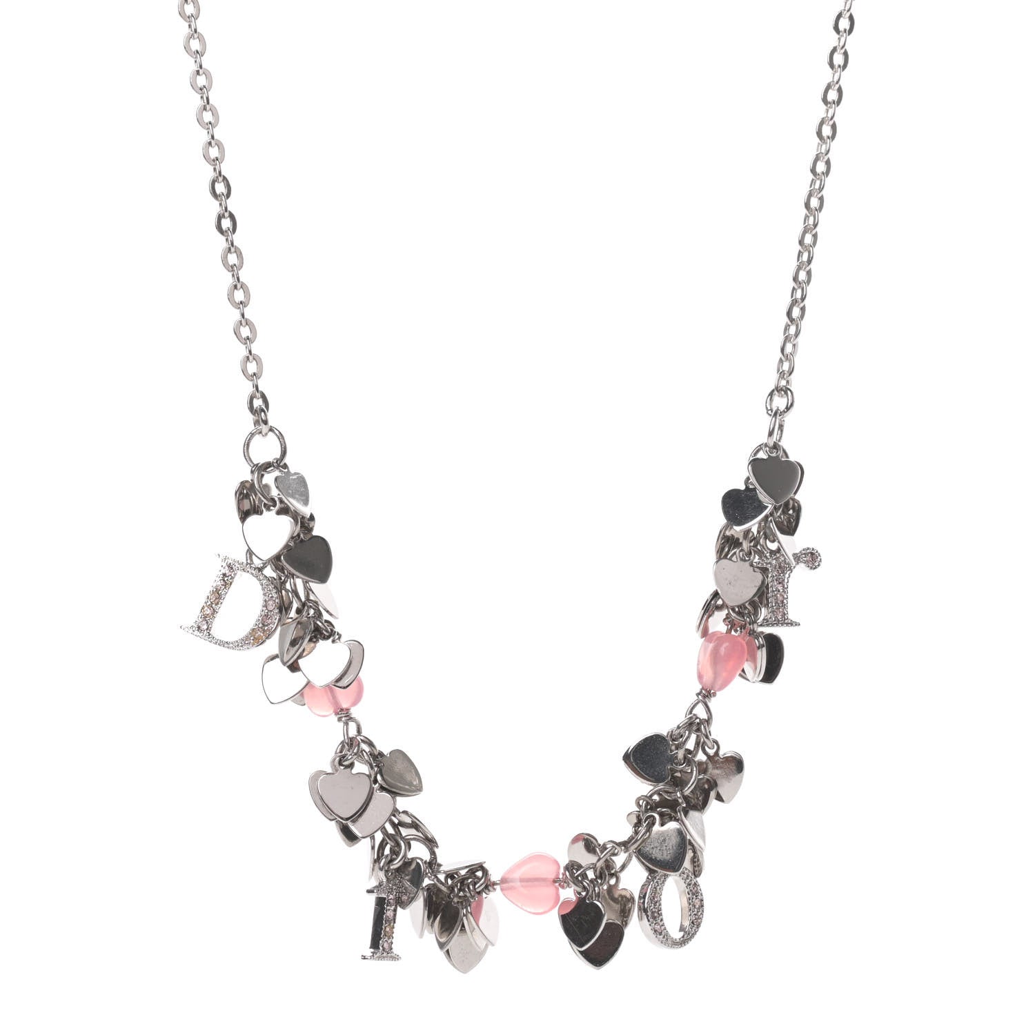Christian Dior Crystal Rose Heart Charm Necklace 1 of 4