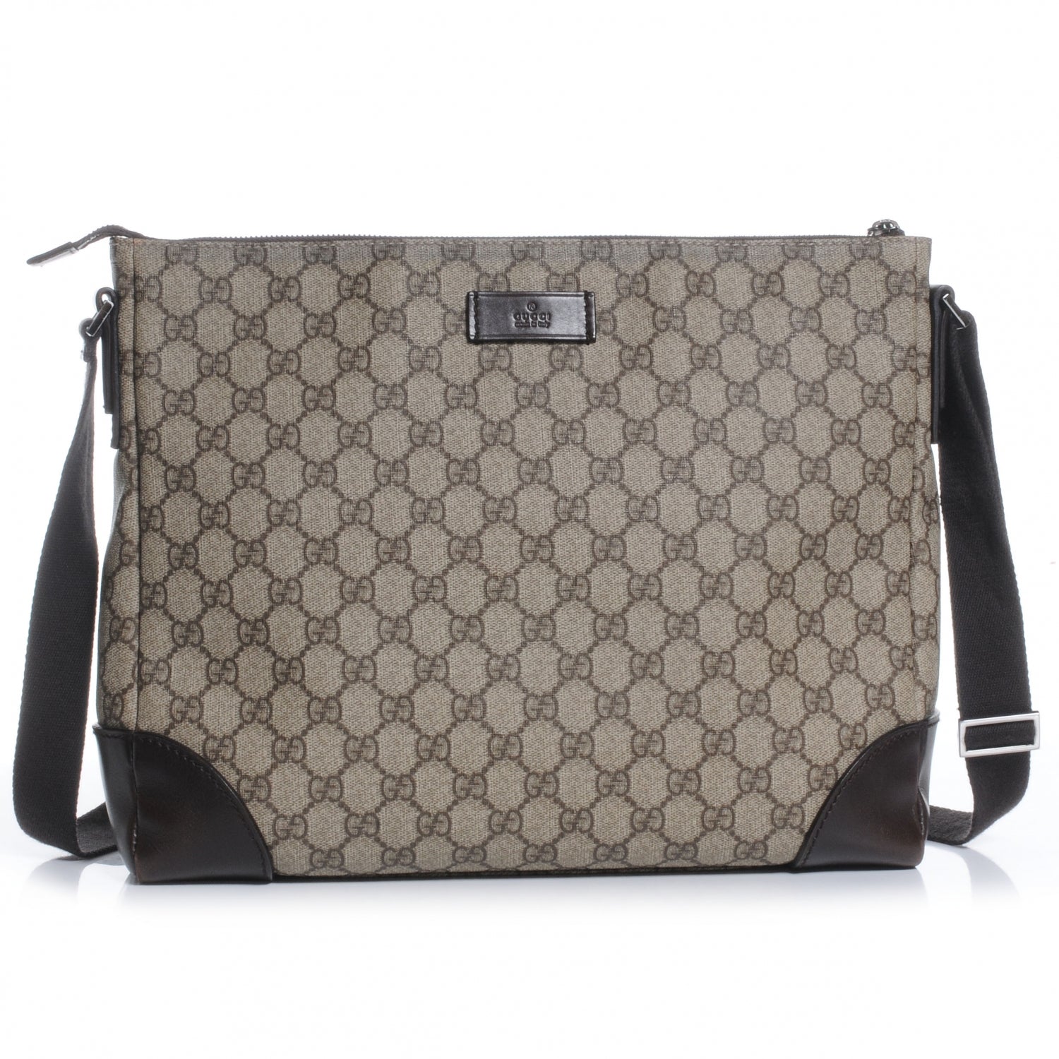 Gucci Denim Monogram Flat Messenger Bag Black 1 of 10