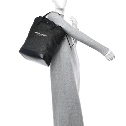 Saint Laurent Linen Canvas Teddy Shopping Bag Black 2 of 11