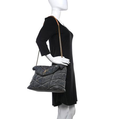 Saint Laurent Denim Quilted Medium Loulou Puffer Monogram Chain Satchel Blue Cinnamon 2 of 10