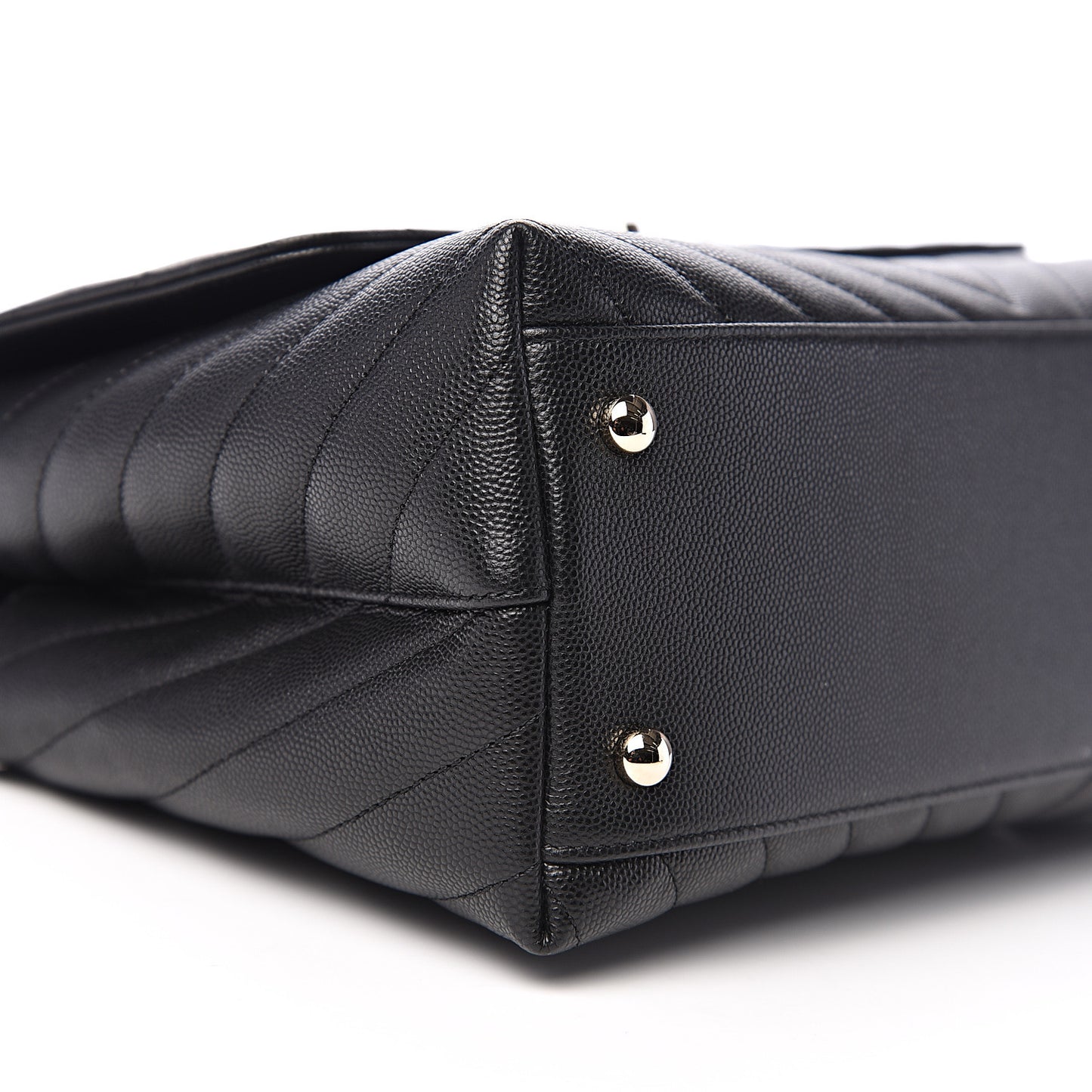 Caviar Lizard Embossed Quilted Chevron Small Coco Handle Flap Black
