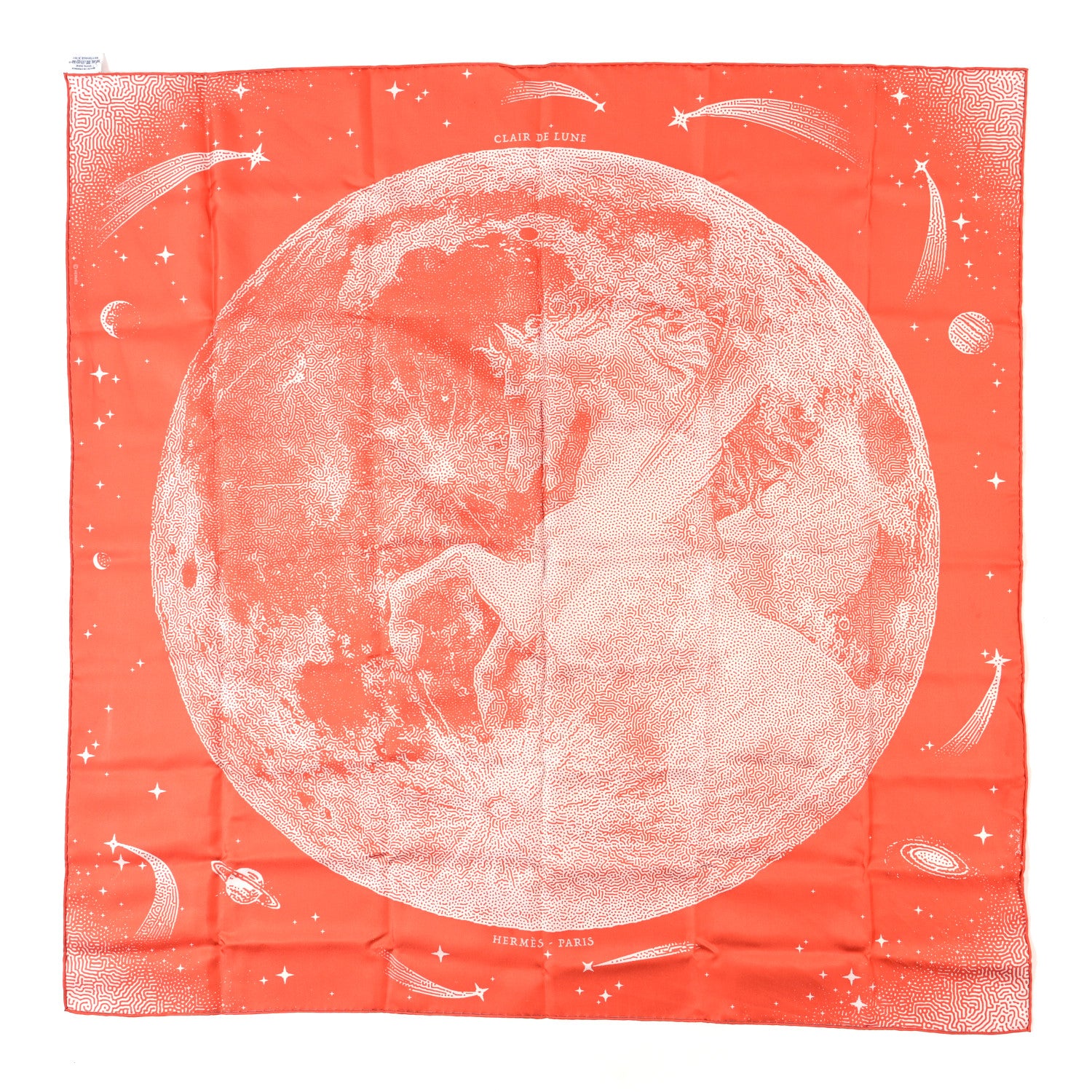 Hermes Silk Clair De Lune Scarf 90 Orange Gris White 1 of 5