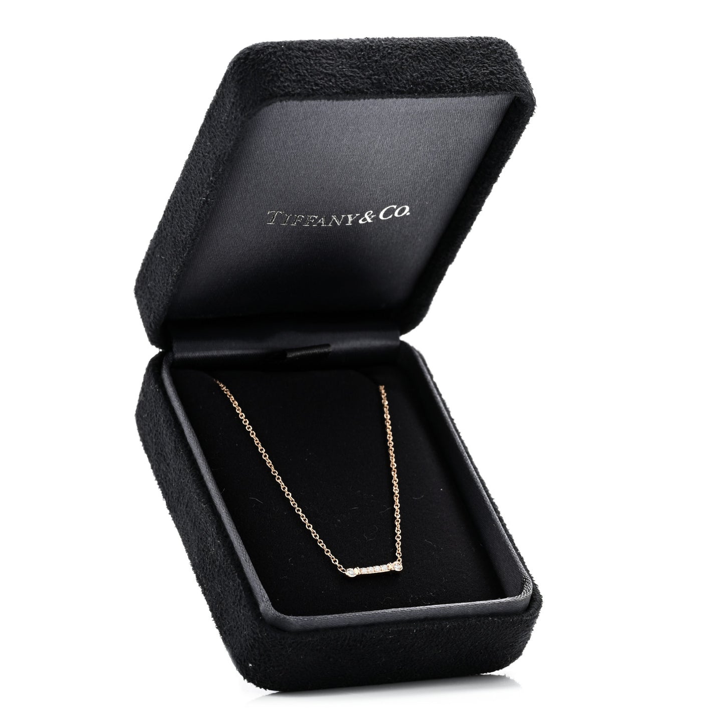 18K Rose Gold Diamond Fleur de Lis Key Bar Pendant Necklace