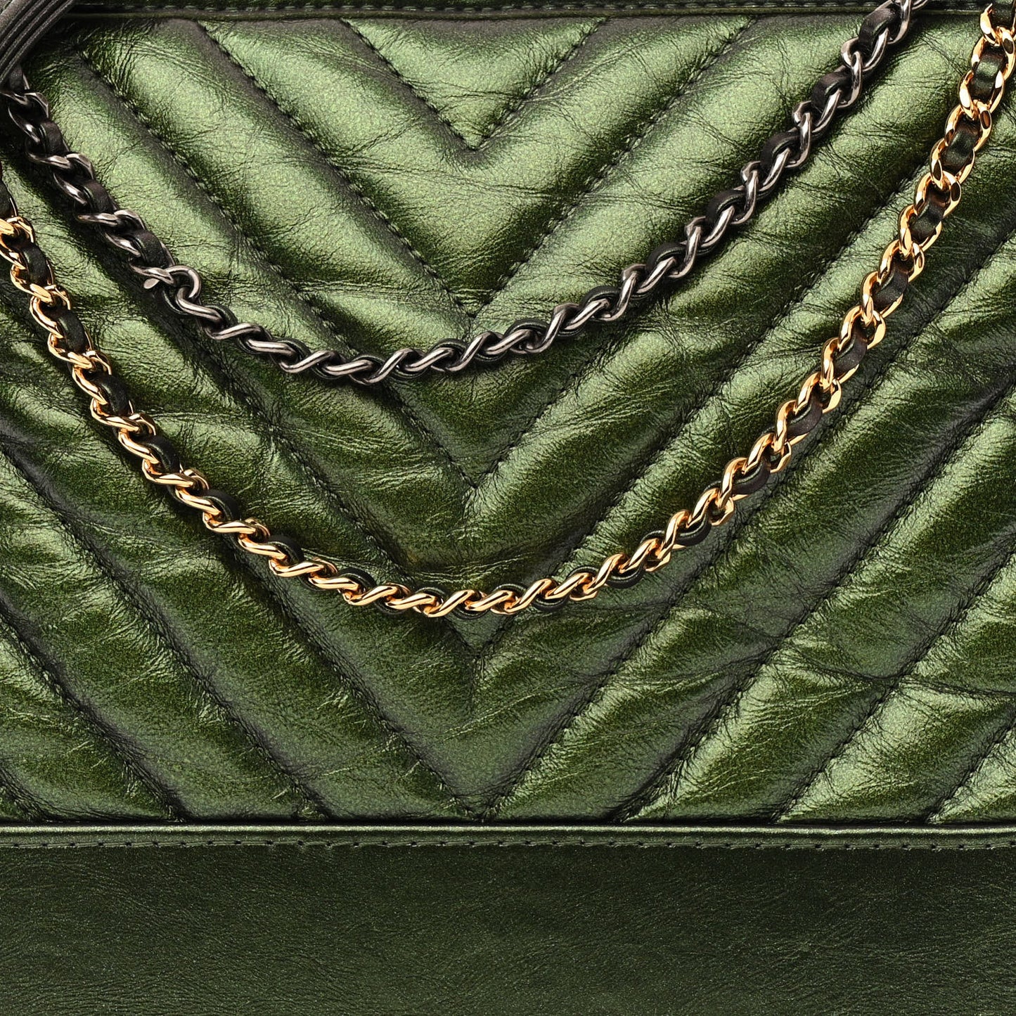 Metallic Aged Calfskin Chevron Quilted Medium Gabrielle Hobo Green
