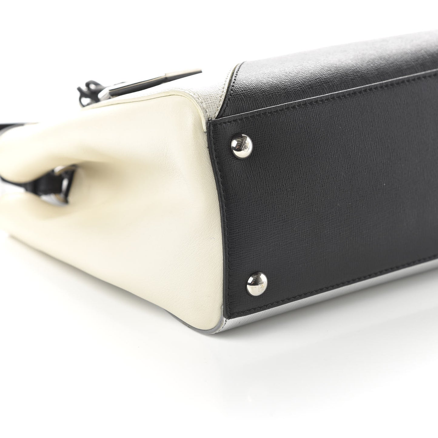 Vitello Elite Calfskin Colorblock Petite 2Jours Tote Black Multicolor White Argento