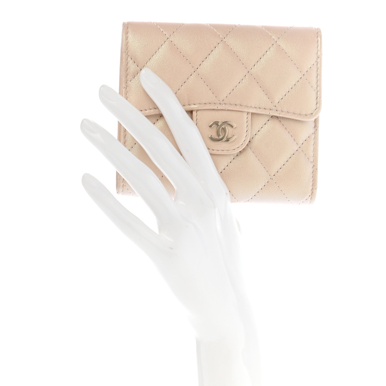 Chanel Iridescent Calfskin Quilted Compact Flap Wallet Beige 2 of 9