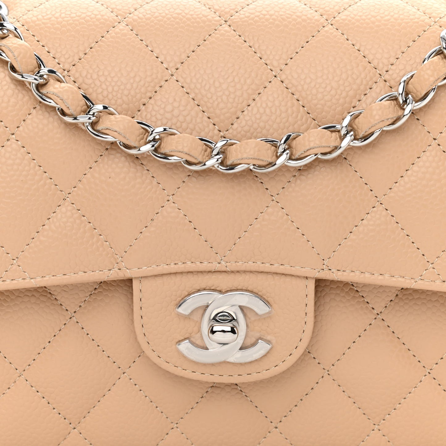 Caviar Quilted Small Double Flap Beige