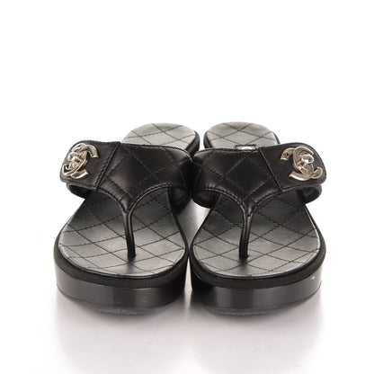 Chanel Lambskin Quilted CC Turnlock Sandals 36 Black 2 of 6