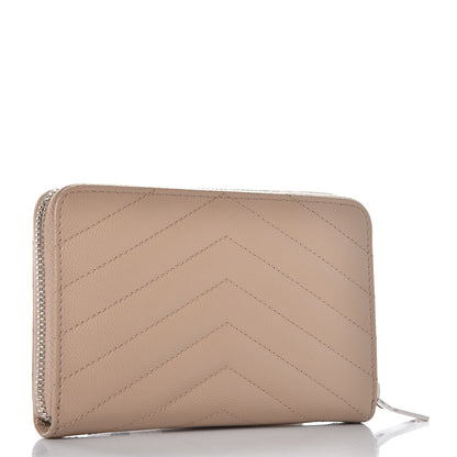 Saint Laurent Grain De Poudre Matelasse Chevron Monogram Zip Around Wallet Dark Beige 3 of 7
