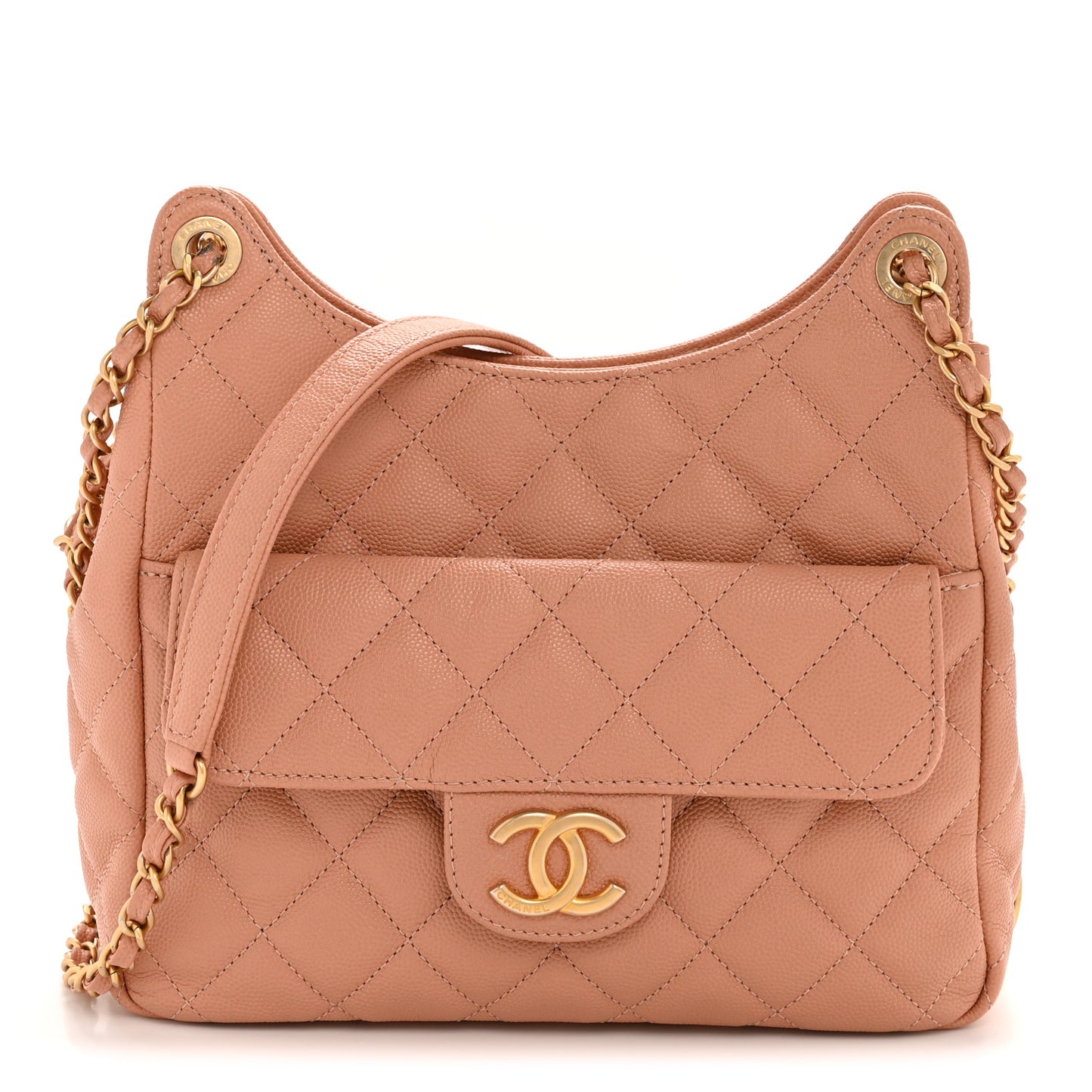 Caviar Quilted Wavy CC Hobo Beige