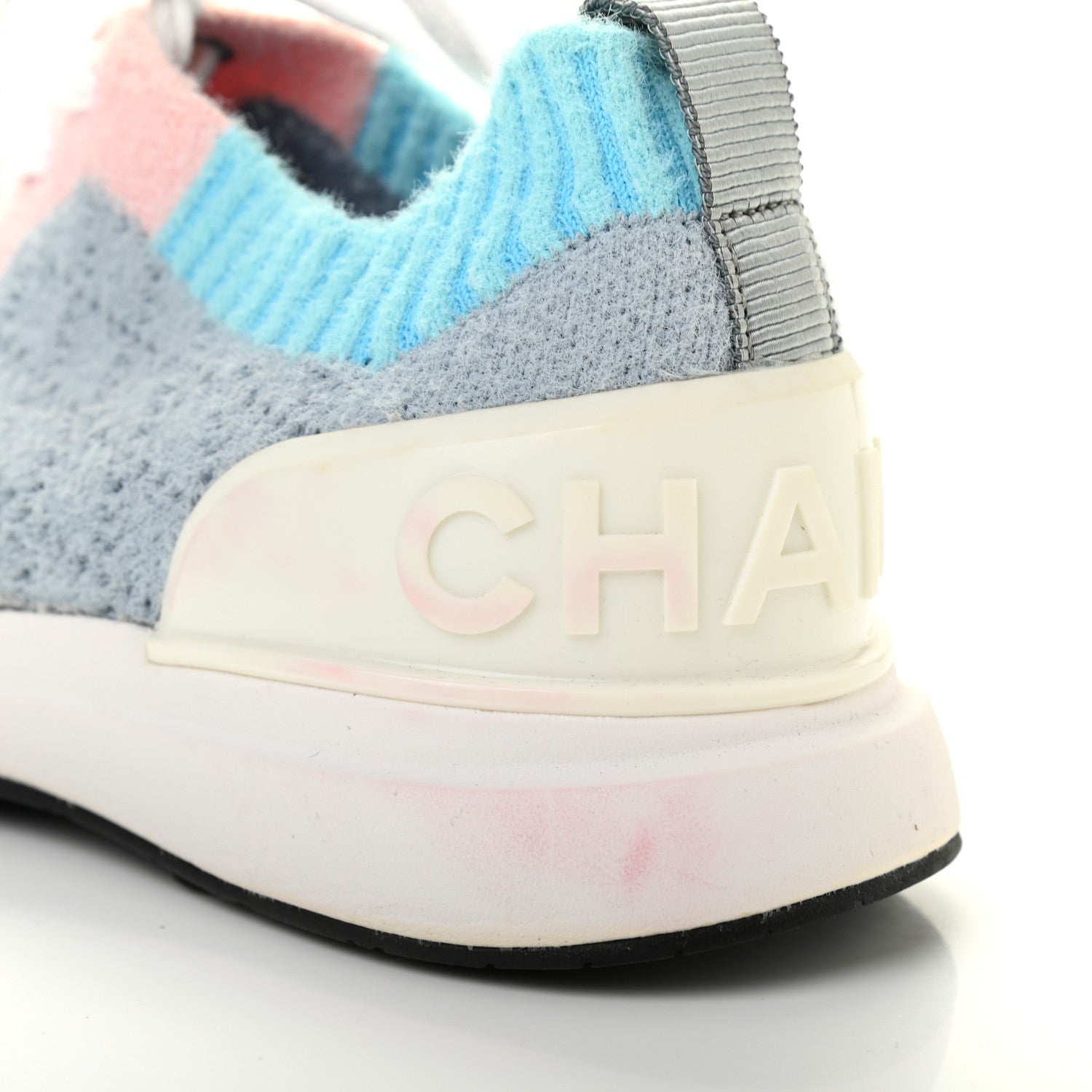 Chanel Mixed Fabrics Knit Sneakers 39 Grey Pink Blue 5 of 7