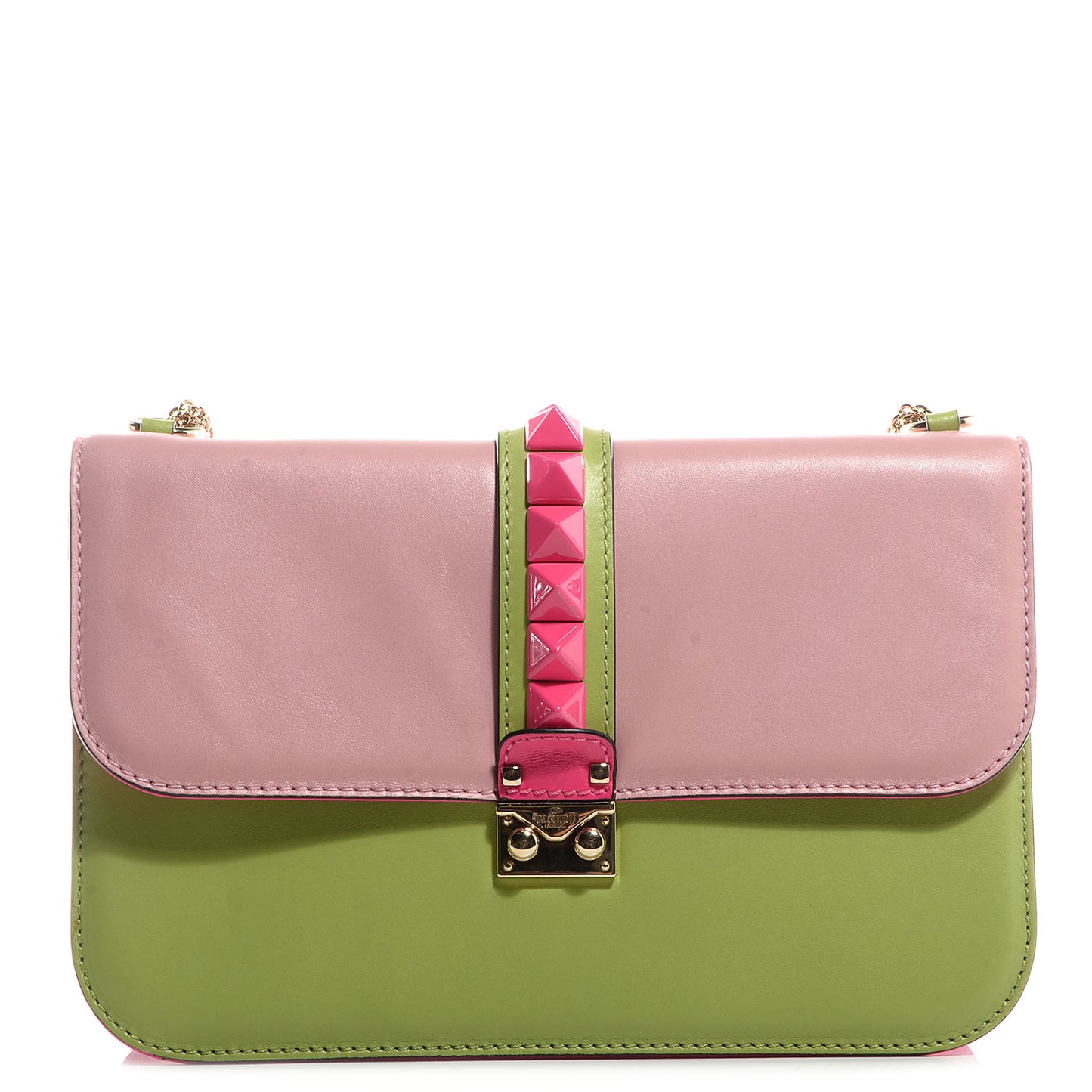 Vitello Tri-Color Large Glam Lock Rockstud Flap Pop Gardenia Pop Apple Pop Fuxia