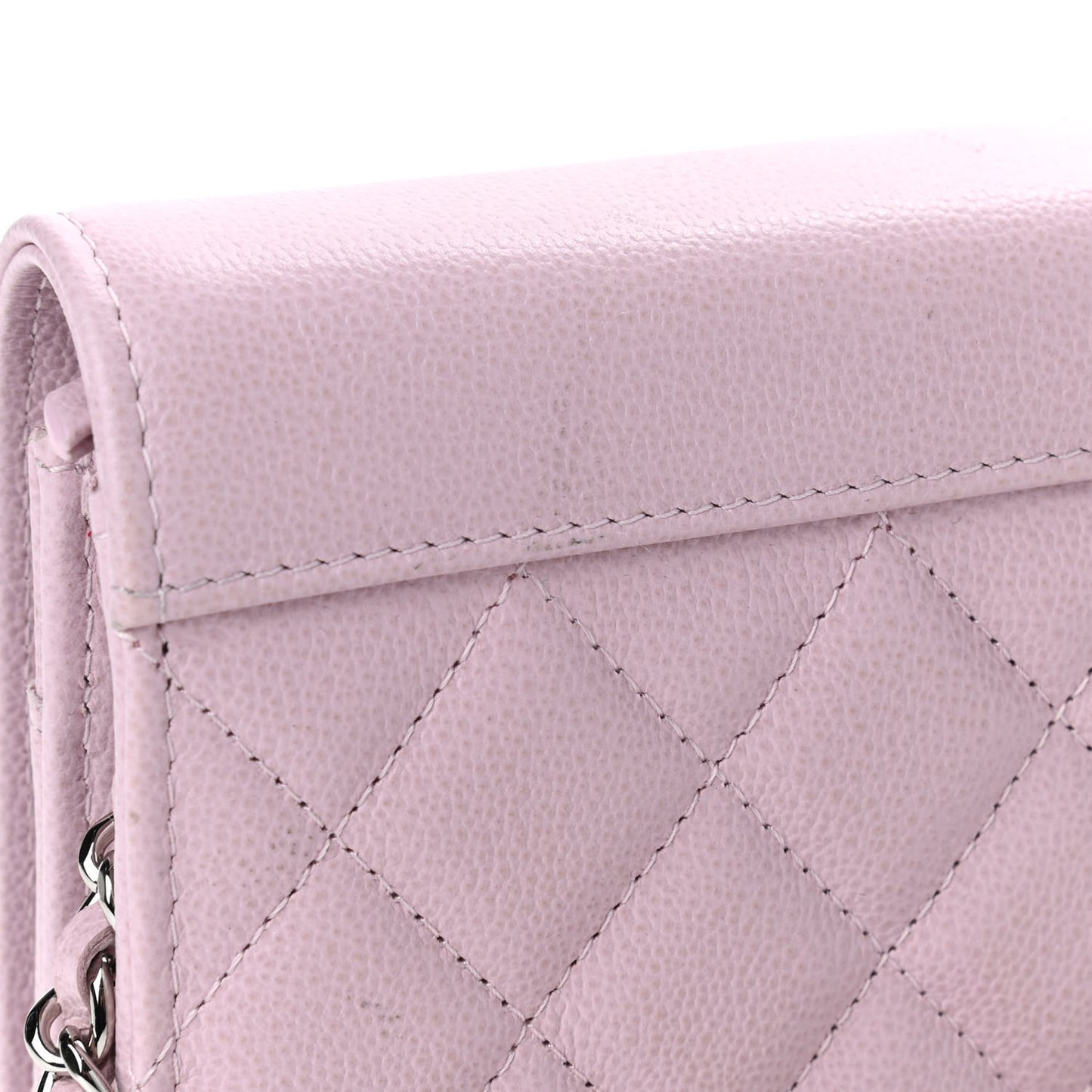 Grained Calfskin Quilted CC Box Wallet On Chain WOC Light Pink