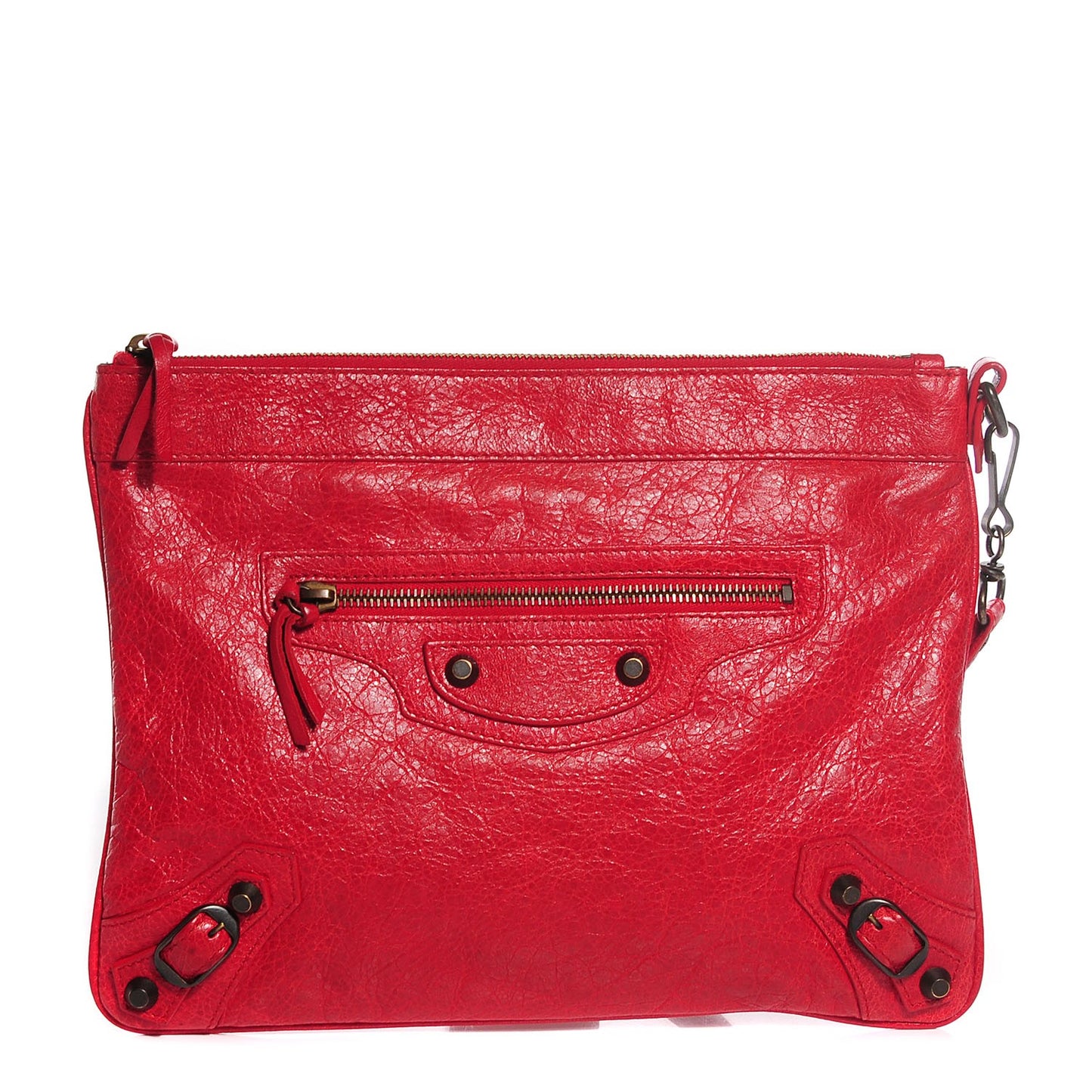 Agneau Classic Hardware Flat Handle Clutch Rouge Coquelicot
