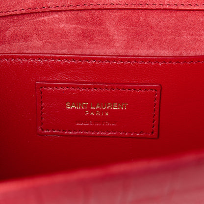 Saint Laurent Calfskin Crocodile Embossed Classic Monogram Cassandre Clutch Red 7 of 9
