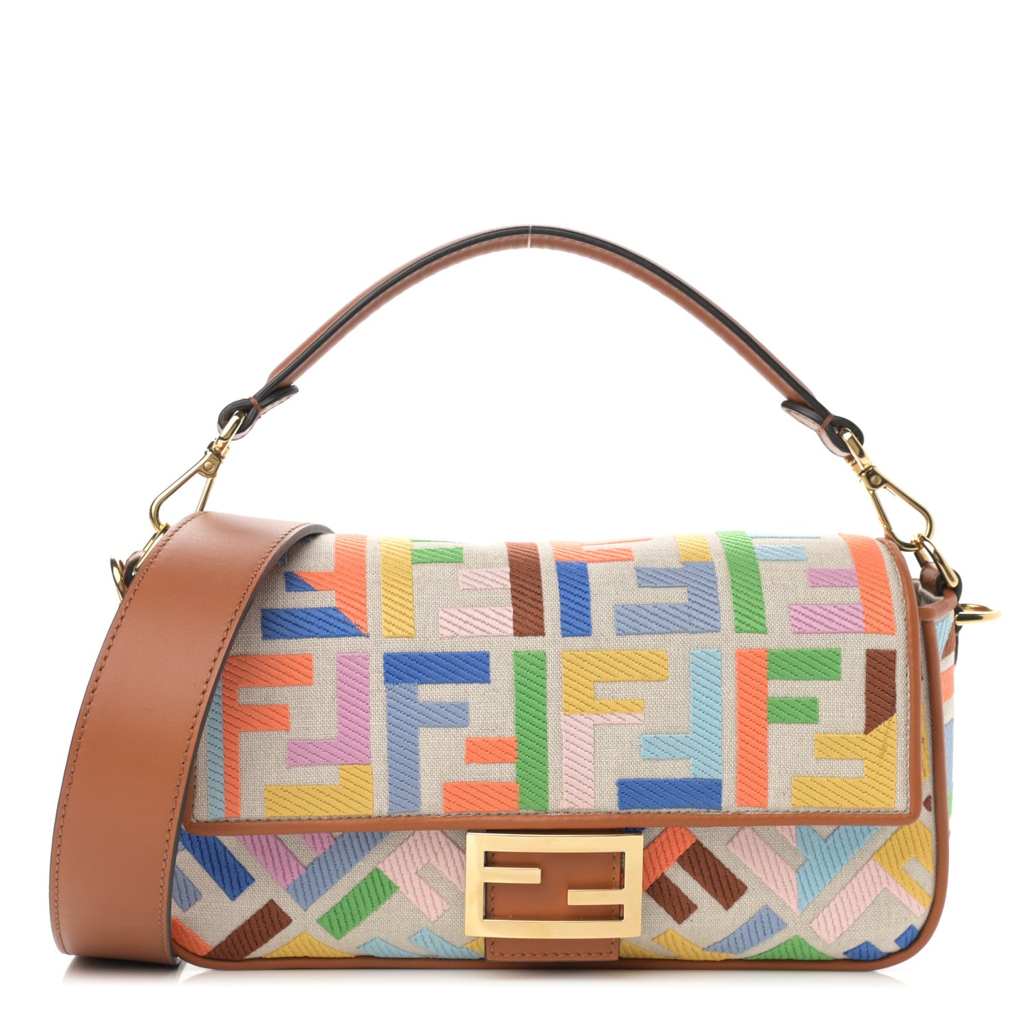 Kuban Canvas Vitello King FF Embroidered Baguette Grezzo Multicolor