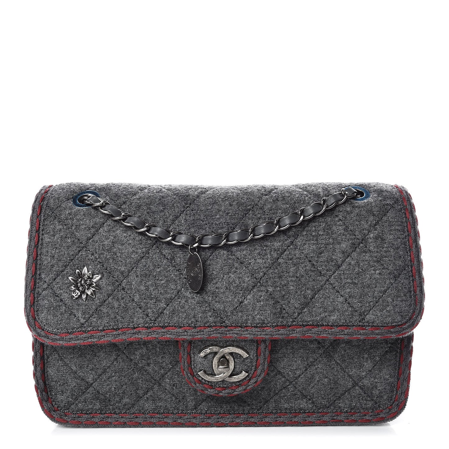 Wool Quilted Jumbo Edelweiss Single Flap Grey