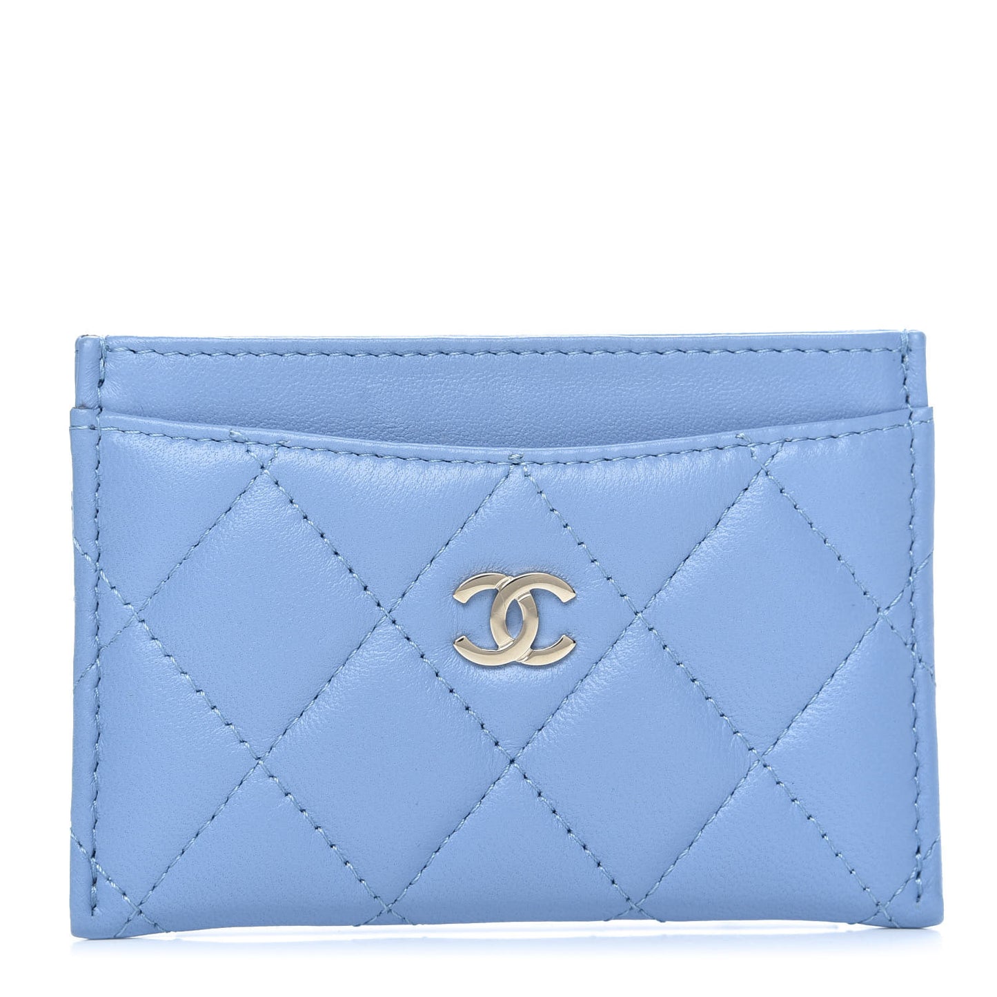 Lambskin Quilted Card Holder Light Blue