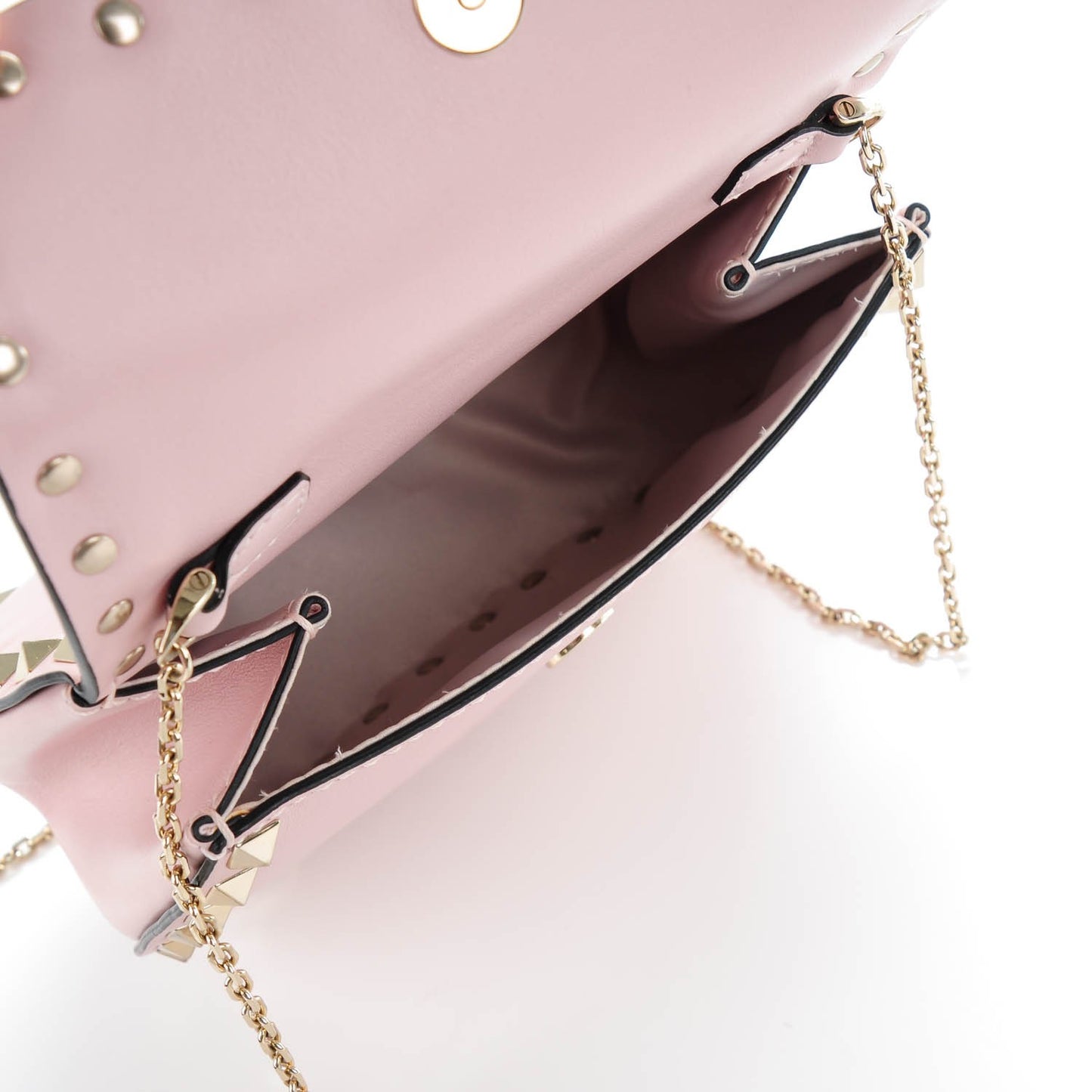 Calfskin Rockstud Crossbody Saddle Bag Water Rose