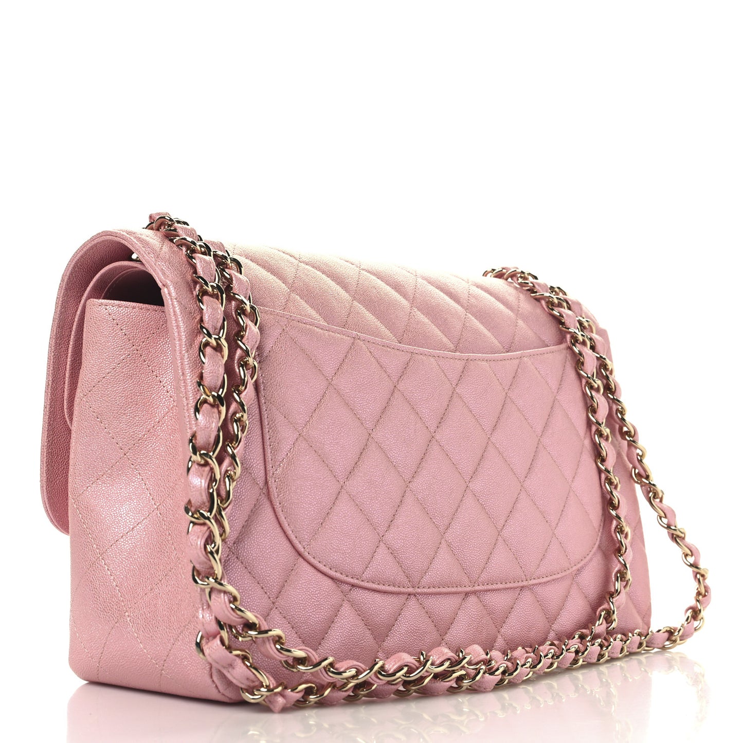 Iridescent Caviar Quilted Jumbo Double Flap Rose Pink
