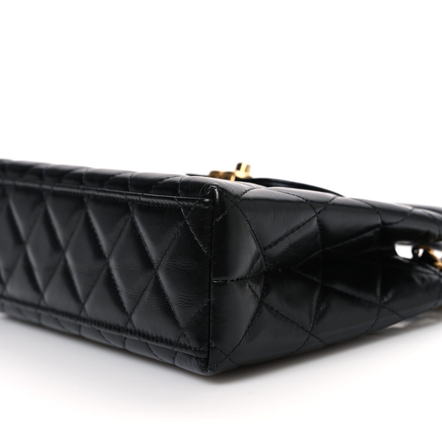 Shiny Aged Calfskin Quilted Nano Kelly Shopper Black