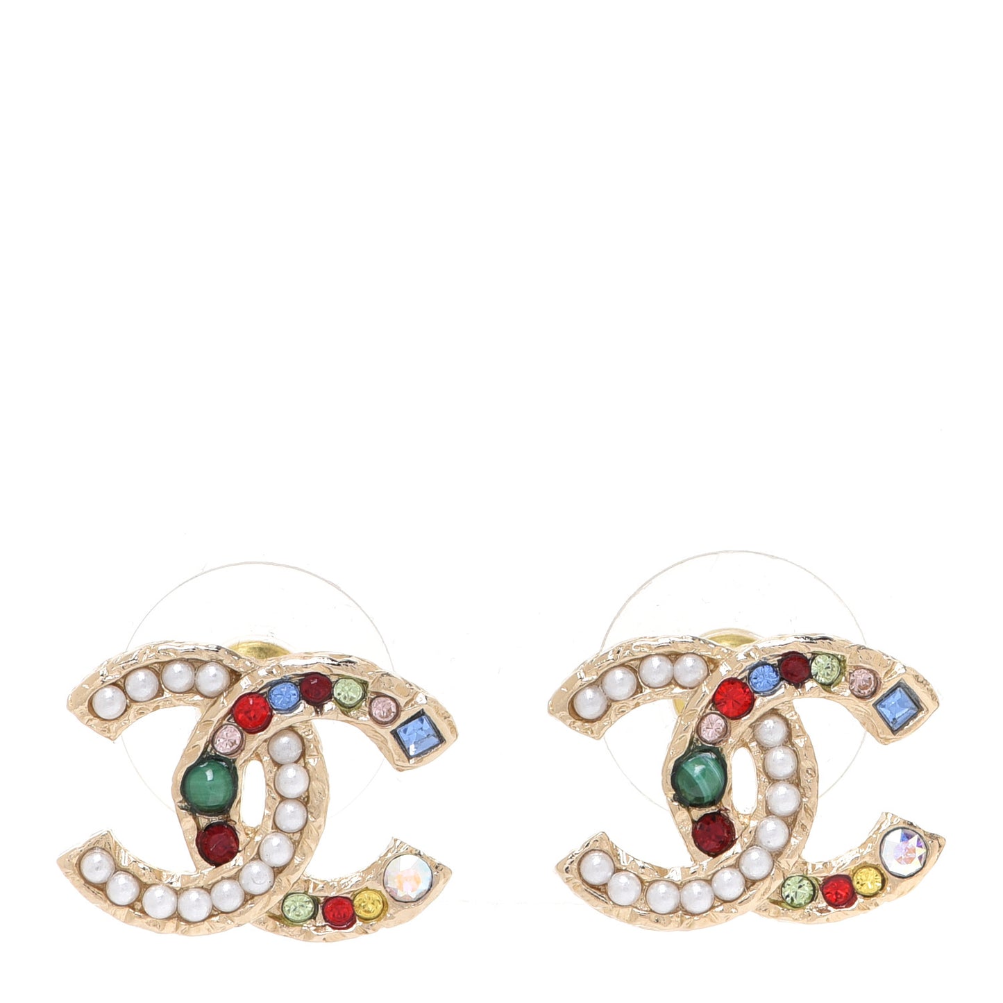 Pearl Crystal CC Earrings Gold Multicolor
