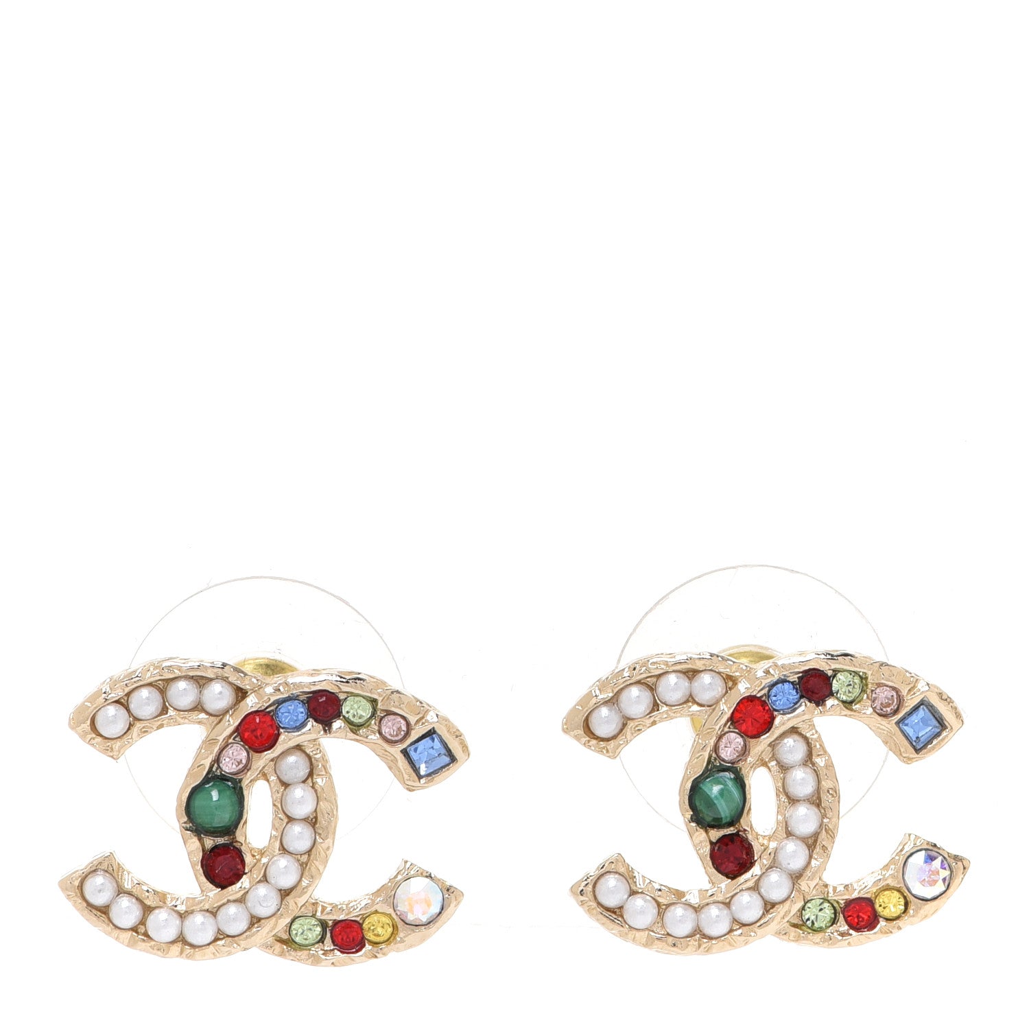 Chanel Pearl Crystal CC Earrings Gold Multicolor 1 of 5