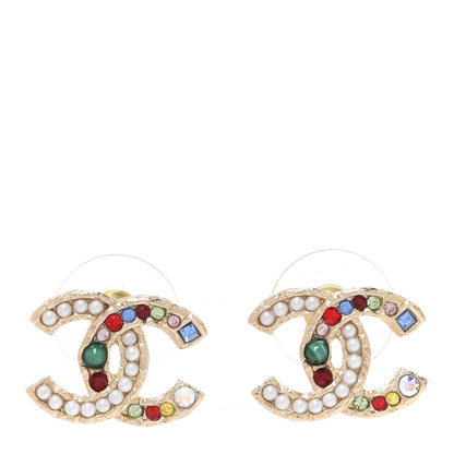 Chanel Pearl Crystal CC Earrings Gold Multicolor 1 of 5