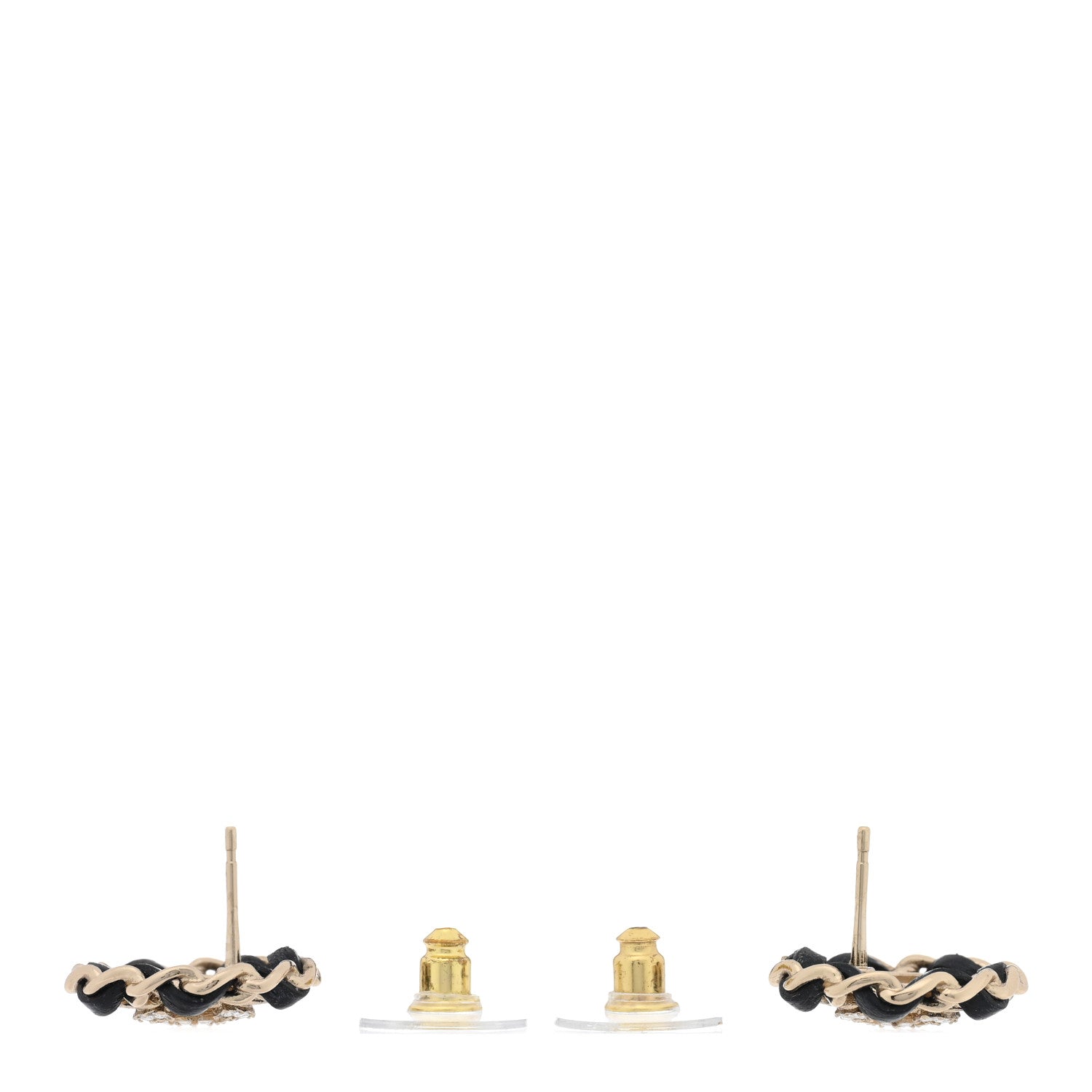 Chanel Crystal Lambskin Chain CC Stud Earrings Black Gold 3 of 5
