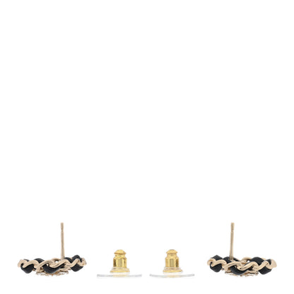 Chanel Crystal Lambskin Chain CC Stud Earrings Black Gold 3 of 5
