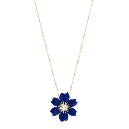 Van Cleef & Arpels 18K Yellow Gold Diamond Lapis Lazuli Small Rose De Noel Pendant Necklace 1 of 9