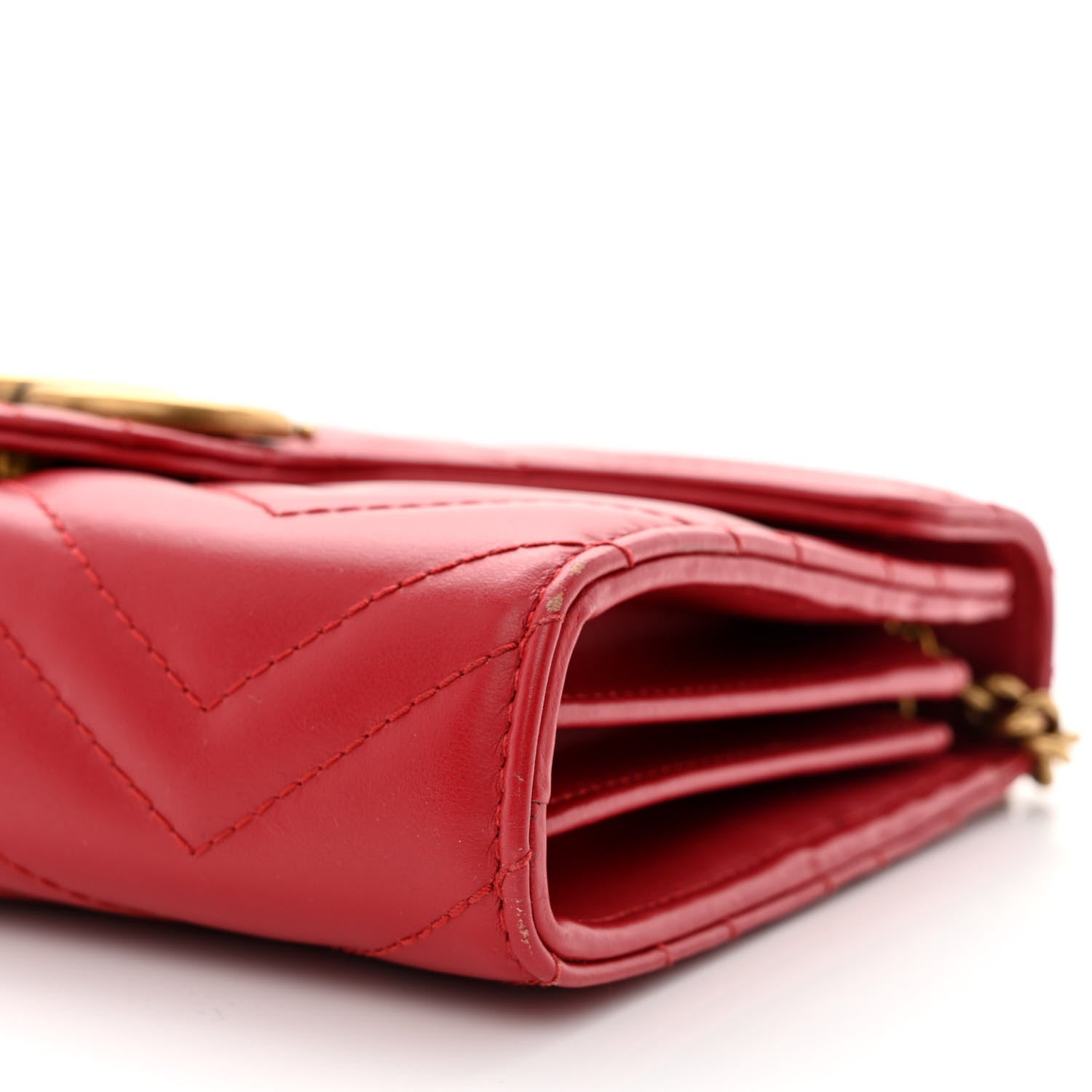 Gucci Calfskin Matelasse GG Marmont Chain Wallet Hibiscus Red 10 of 17