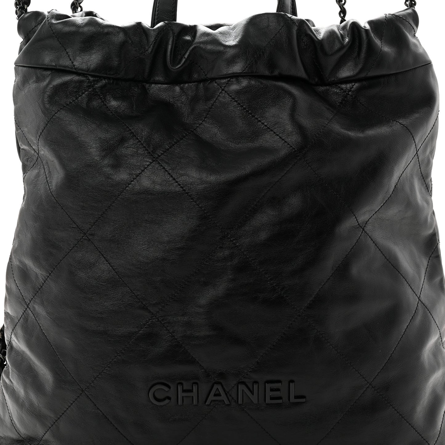 Shiny Calfskin Quilted Chanel 22 Backpack So Black