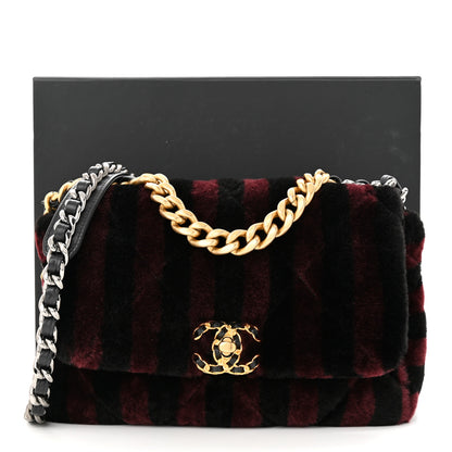 Chanel Shearling Striped Medium Chanel 19 Flap Red Black 11 of 11