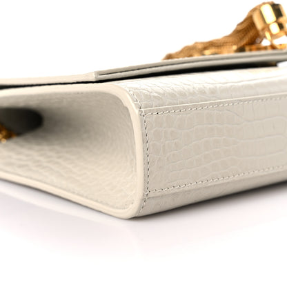 Saint Laurent Calfskin Crocodile Embossed Medium Classic Monogram Kate Tassel Satchel Crema Soft 7 of 8