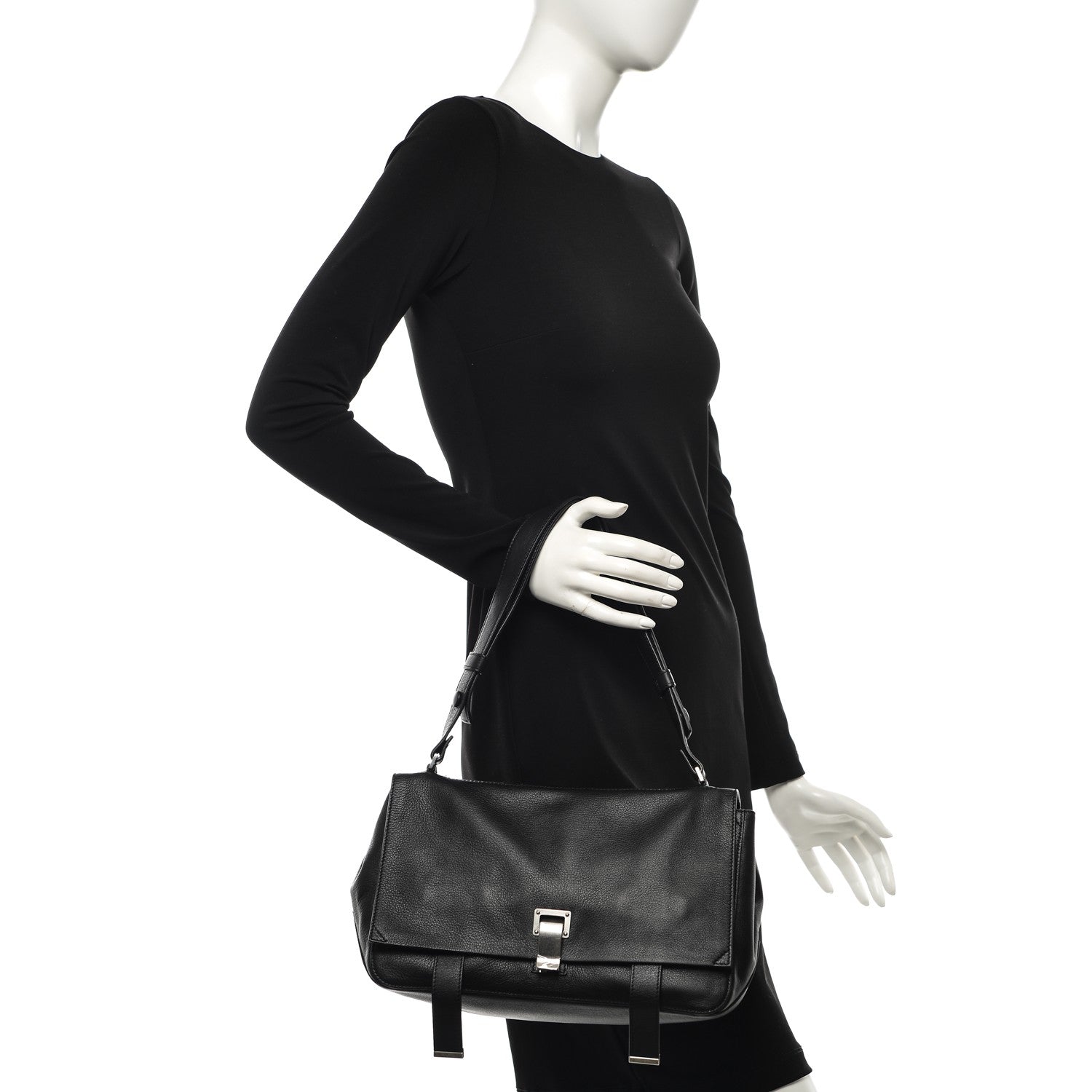 Proenza Schouler Pebbled Calfskin Double Sided PS Courier Bag Black 2 of 7