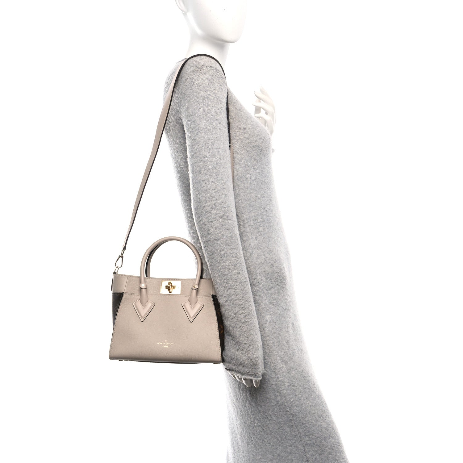 Louis Vuitton Calfskin Monogram On My Side PM Greige 2 of 9