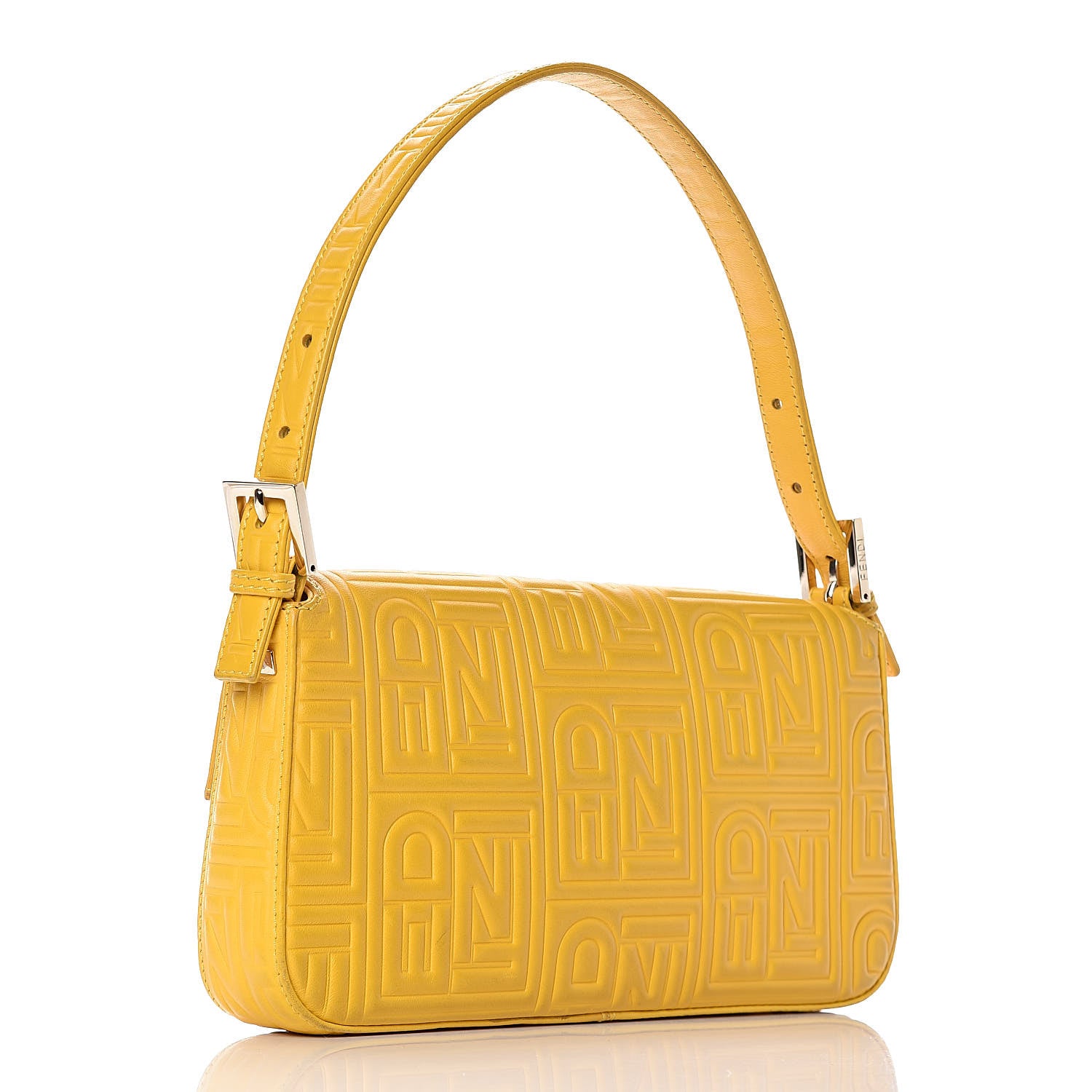 Fendi Nappa Logo Embossed Baguette Lemon Giallo 3 of 17
