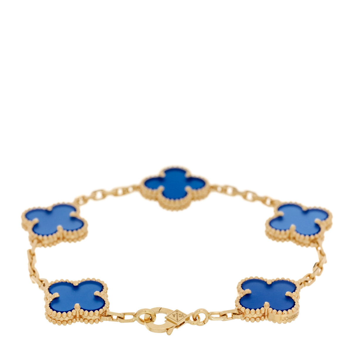 18K Yellow Gold Blue Agate 5 Motifs Vintage Alhambra Bracelet