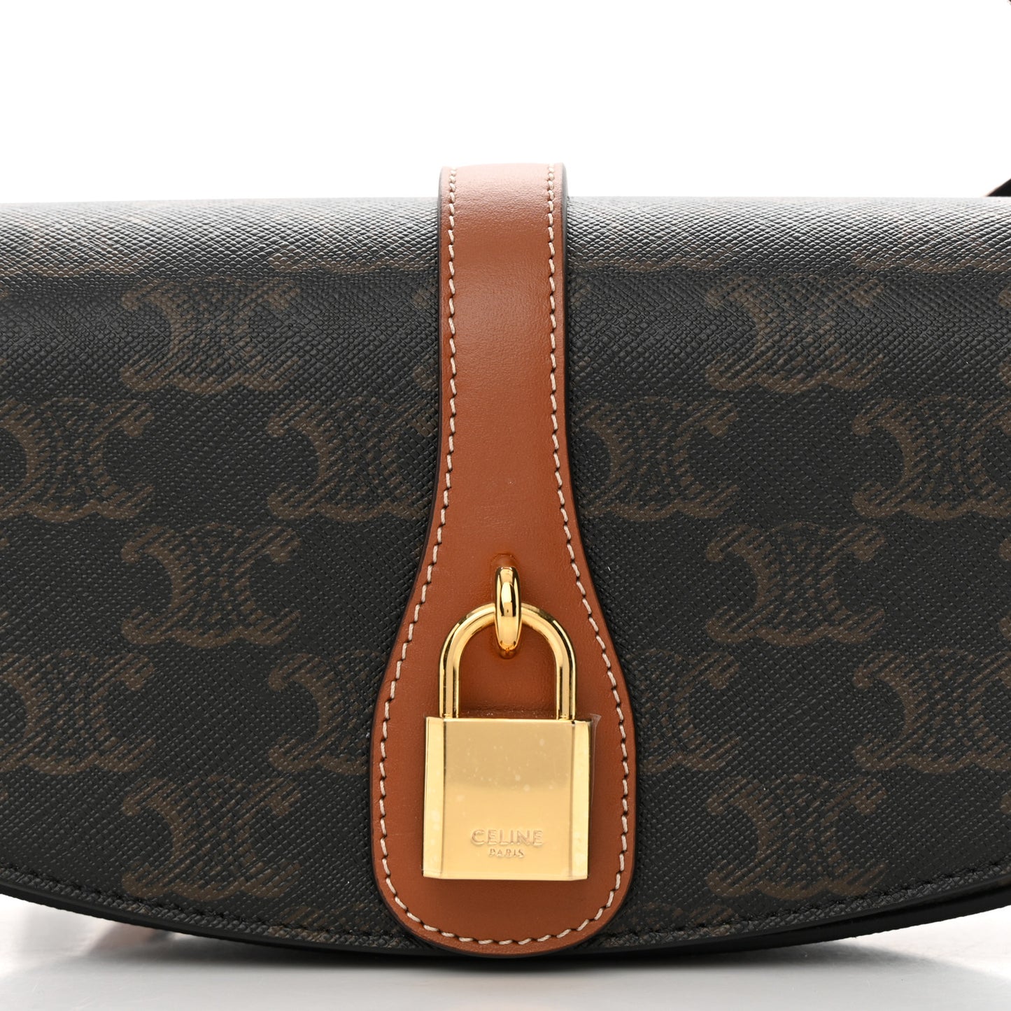 Triomphe Canvas Calfskin Tabou Clutch on Strap Tan