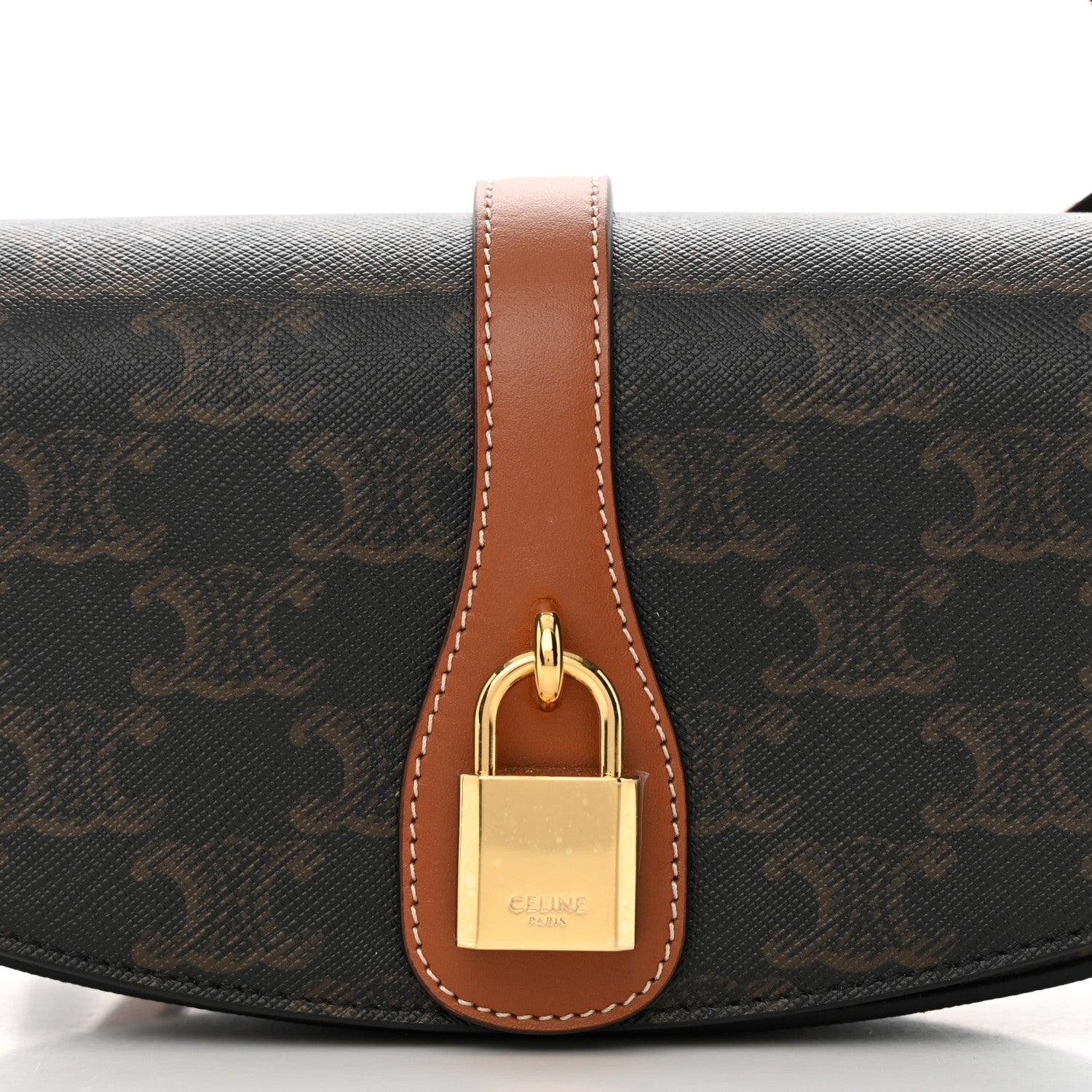 Celine Triomphe Canvas Calfskin Tabou Clutch on Strap Tan 8 of 11