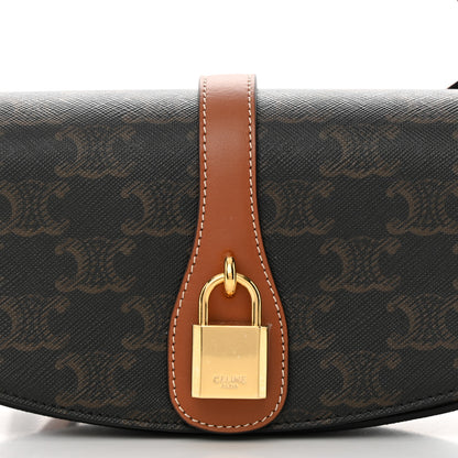Celine Triomphe Canvas Calfskin Tabou Clutch on Strap Tan 8 of 11