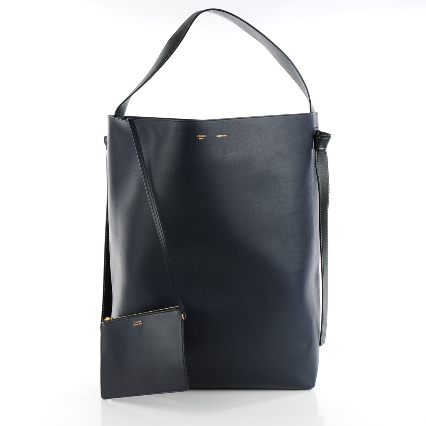 Shiny Smooth Calfskin Oversized Bi-Color Twisted Cabas Navy Dark Green
