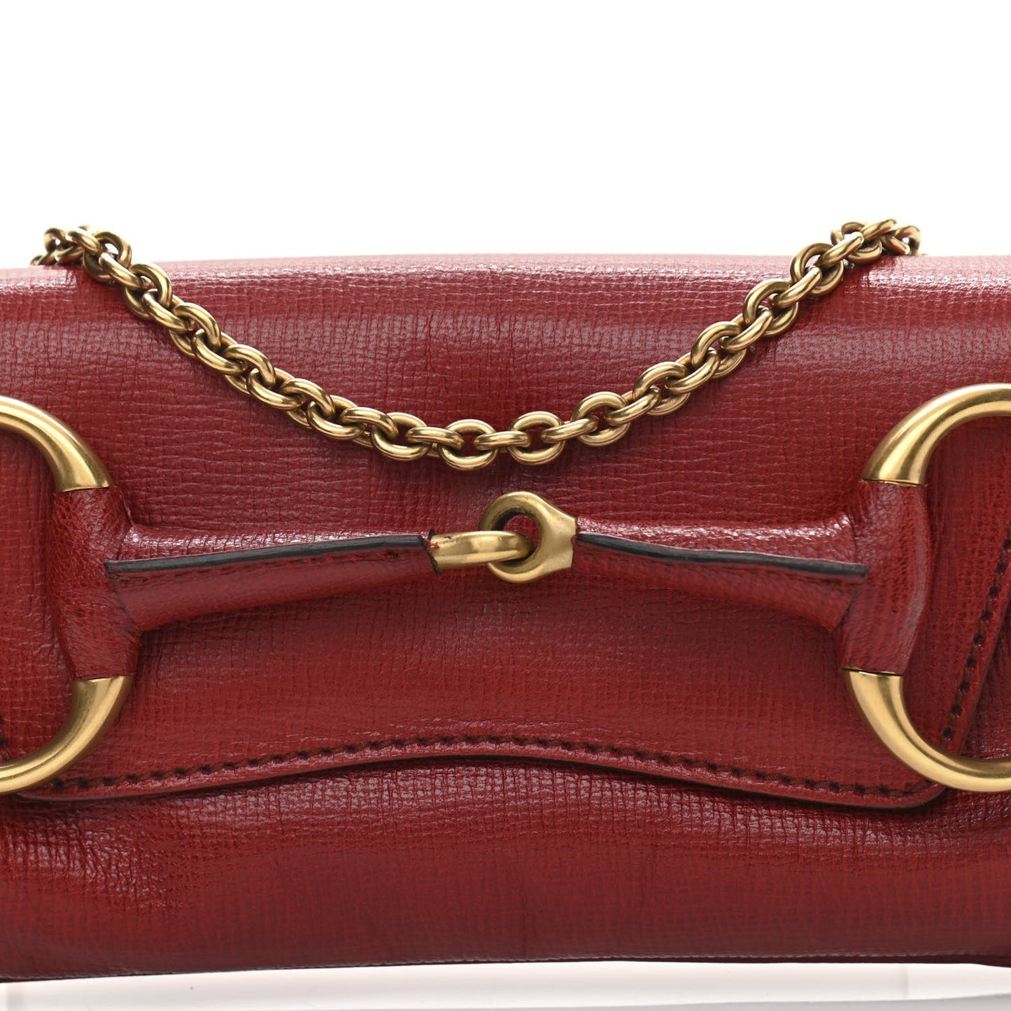 Textured Calfskin Horsebit Chain Clutch Red