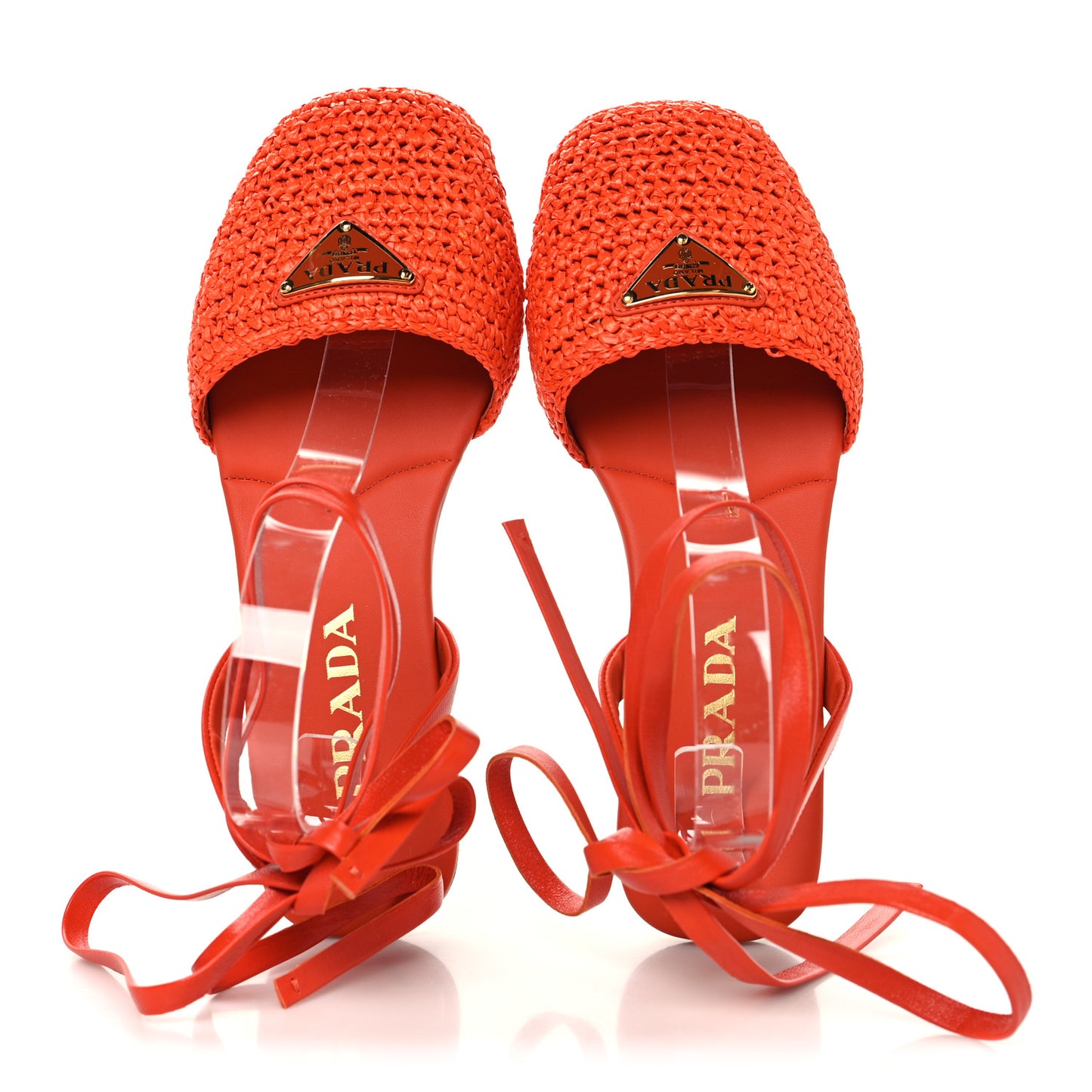 Raffia Crochet Triangle Flat Sandals 36 Arancio