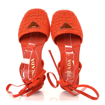 Prada Raffia Crochet Triangle Flat Sandals 36 Arancio 2 of 9