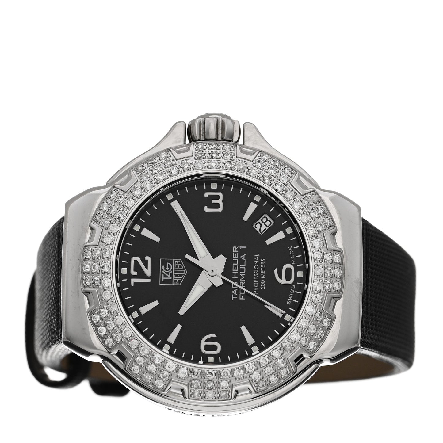 Stainless Steel Satin Diamond Bezel 37mm Formula 1 Quartz Watch Black WAC1214