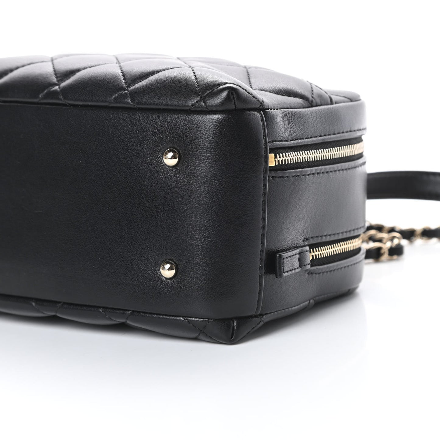 Lambskin Quilted Small Trendy CC Bowling Bag Black